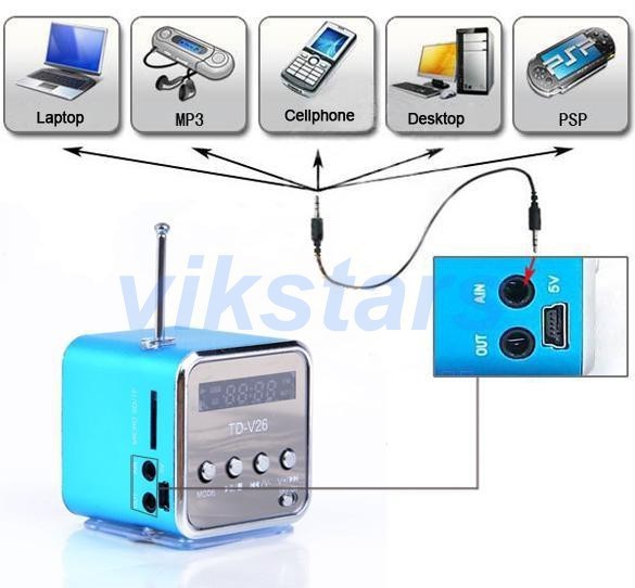 마이크로 SD TF USB 휴대용 라디오 FM 스피커 인터넷 라디오, 휴대 전화 진동 pc 음악 플레이어, 다기능 미니 스피커 V26R